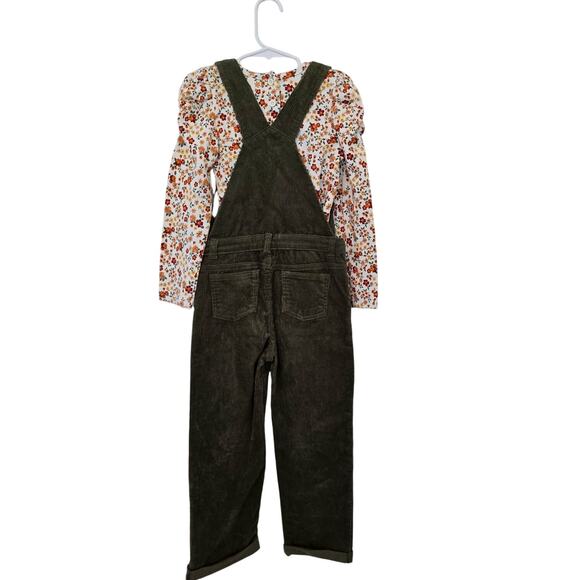 Little Lass 6X  Corduroy Overalls Set Floral Top Embroidered Fall Autum - Picture 2 of 8